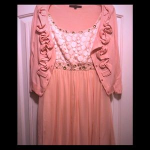 ADORABLE Peach 🍑 Dress with Ruffle Cardigan